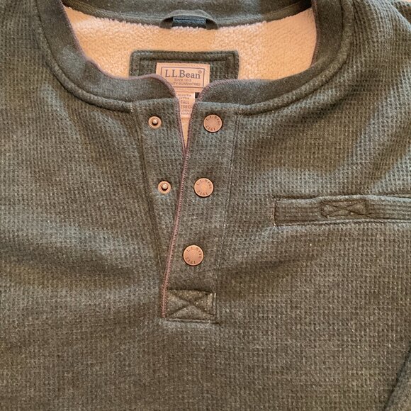 LL Bean Men's 2XLT Fleece Henley Katahdin Iron Works Green - Picture 3 of 9